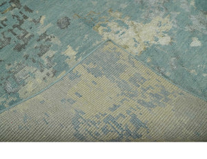 Teal, Beige, Silver and Charcoal Modern abstract Hand Knotted 5x8 wool Area Rug