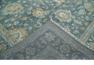 Teal, Olive and Silver Antique Style Hand knotted 8x10 Oushak wool Area Rug
