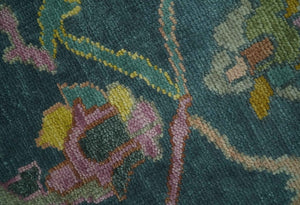 Teal, Peach and Mustard Hand Knotted Oriental Oushak 8x10 wool area Rug