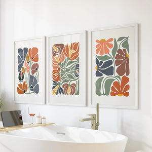 Boho Botanical Set of 3 Wall Art. Abstract Flowers Prints