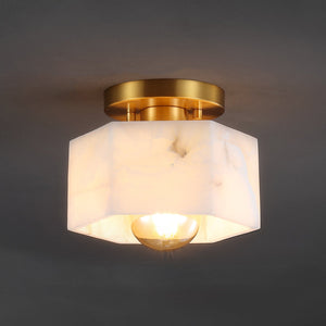 Tessa 1 - light modern contemporary alabaster/iron hexagonal led semi flush mount - Tuesday Morning - Flush Mounts