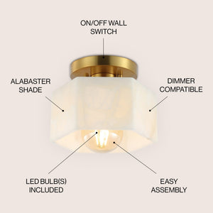 Tessa 1 - light modern contemporary alabaster/iron hexagonal led semi flush mount - Tuesday Morning - Flush Mounts