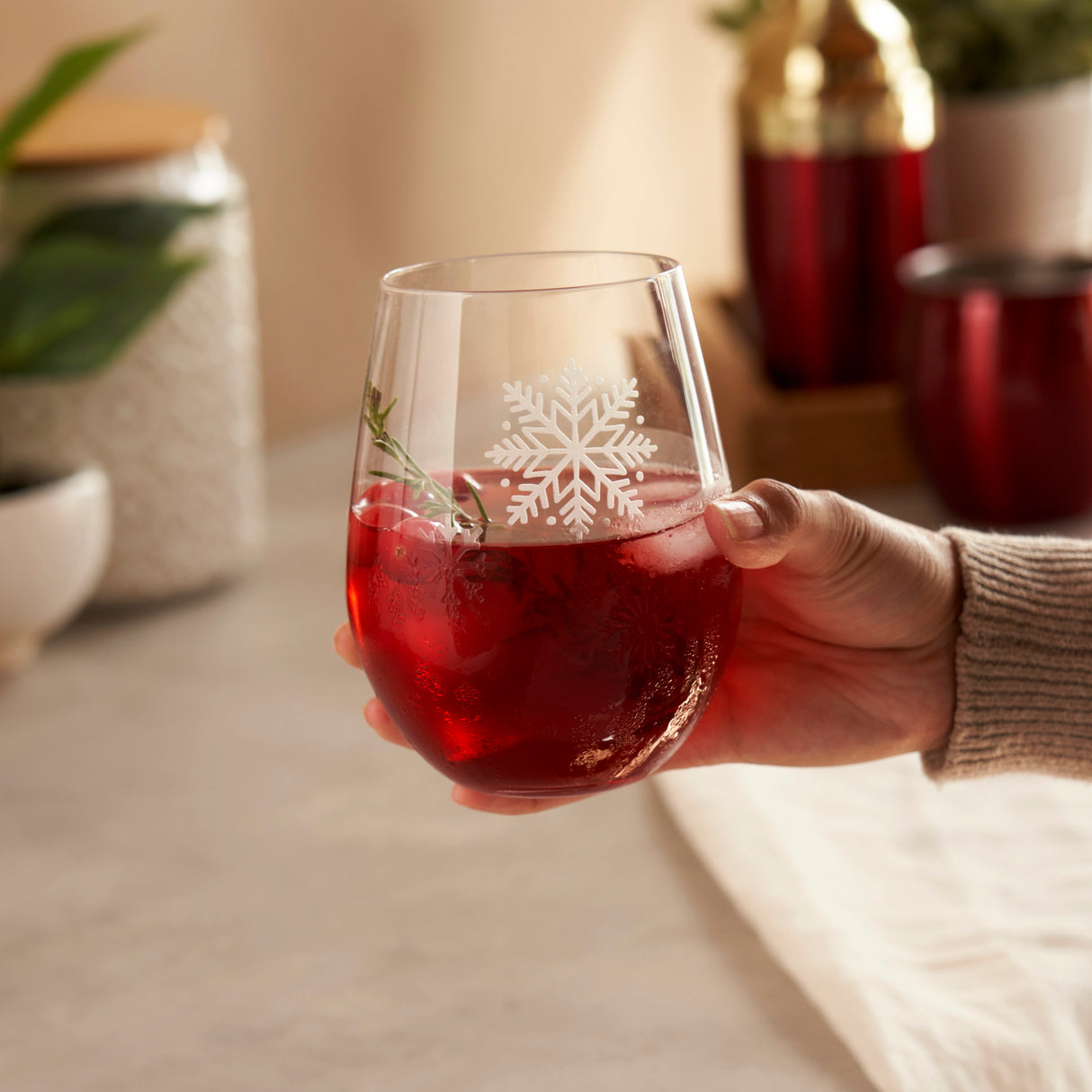 Scattered snowflakes stemless wine glass by twine®
