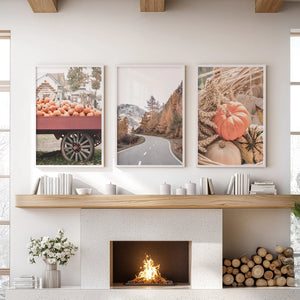 Autumn Pumpkin Set of 3 Prints. Rustic Fall Harvest Decor