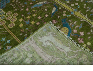 The Green Jungle Life Teal and Peach Peacock Bird Hand Knotted Custom Made Wool Area Rug