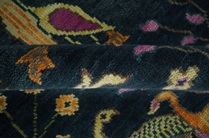 The Jungle Life Peacock on tree Rug Hand Knotted 8x10 Green Wool Rug