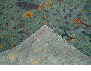 The Jungle Life Peacock on tree Rug Hand Knotted Multi Size Green Wool Rug