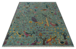 The Jungle Life Peacock on tree Rug Hand Knotted Multi Size Green Wool Rug