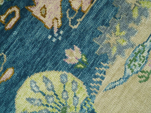 The Jungle Pond Custom Made Blue And Beige Hand Knotted Wool Area Rug