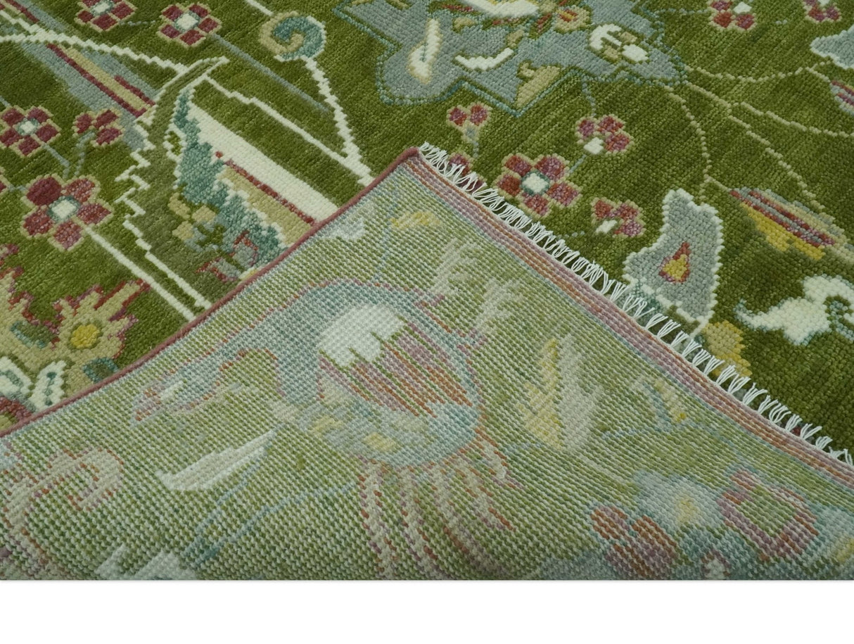 The Peacock Garden Green Bird Hand Knotted 8x10 and 9x12 Wool Area Rug