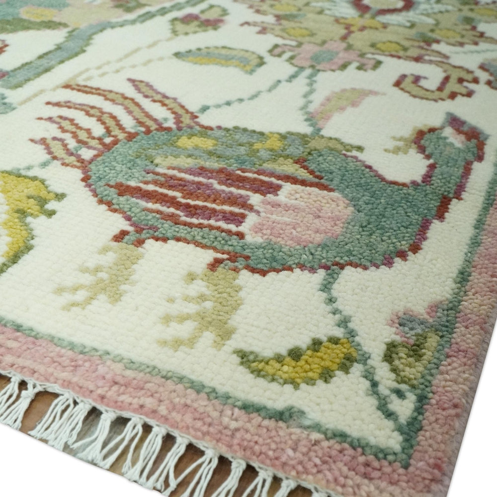 The Peacock Garden Ivory and Green Bird Hand Knotted Multi size Wool Area Rug