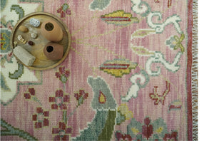 The Peacock Garden Pink and Green Peacock Bird Hand Knotted Multi size Wool Area Rug