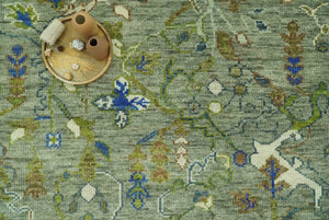 The Plants and Roots Green Hand Knotted Traditional Custom Made Wool Area Rug