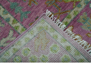 The Plants and Roots Pink and Green Hand Knotted Traditional Custom Made Wool Rug