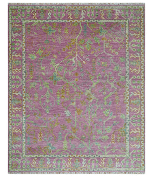 The Plants and Roots Pink and Green Hand Knotted Traditional Custom Made Wool Rug