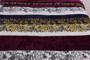 DaDa Bedding Botanical Floral Striped Carnations Mink Flannel Fleece Throw Blanket (XY9829)