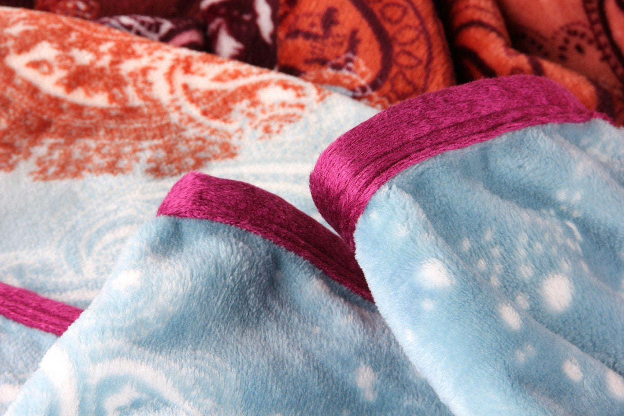 DaDa Bedding Paisley Dreams Floral Burgundy Mink Fleece Flannel Throw Blanket (XY0025)