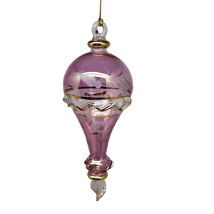Clear Etched Blown Glass Hot Air Balloon - Pink