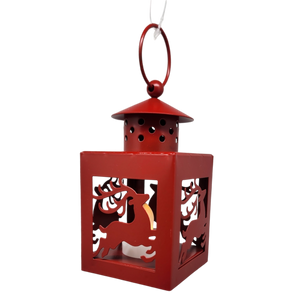 B/O Lighted Metal Holiday Lantern with LED Tealight - Red