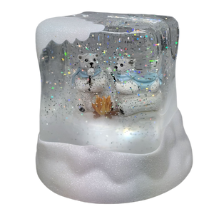 Lighted Swirl Polar Bears Cube Snowglobe