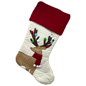 Fabric Holiday Deer Design Stocking - Looking Right