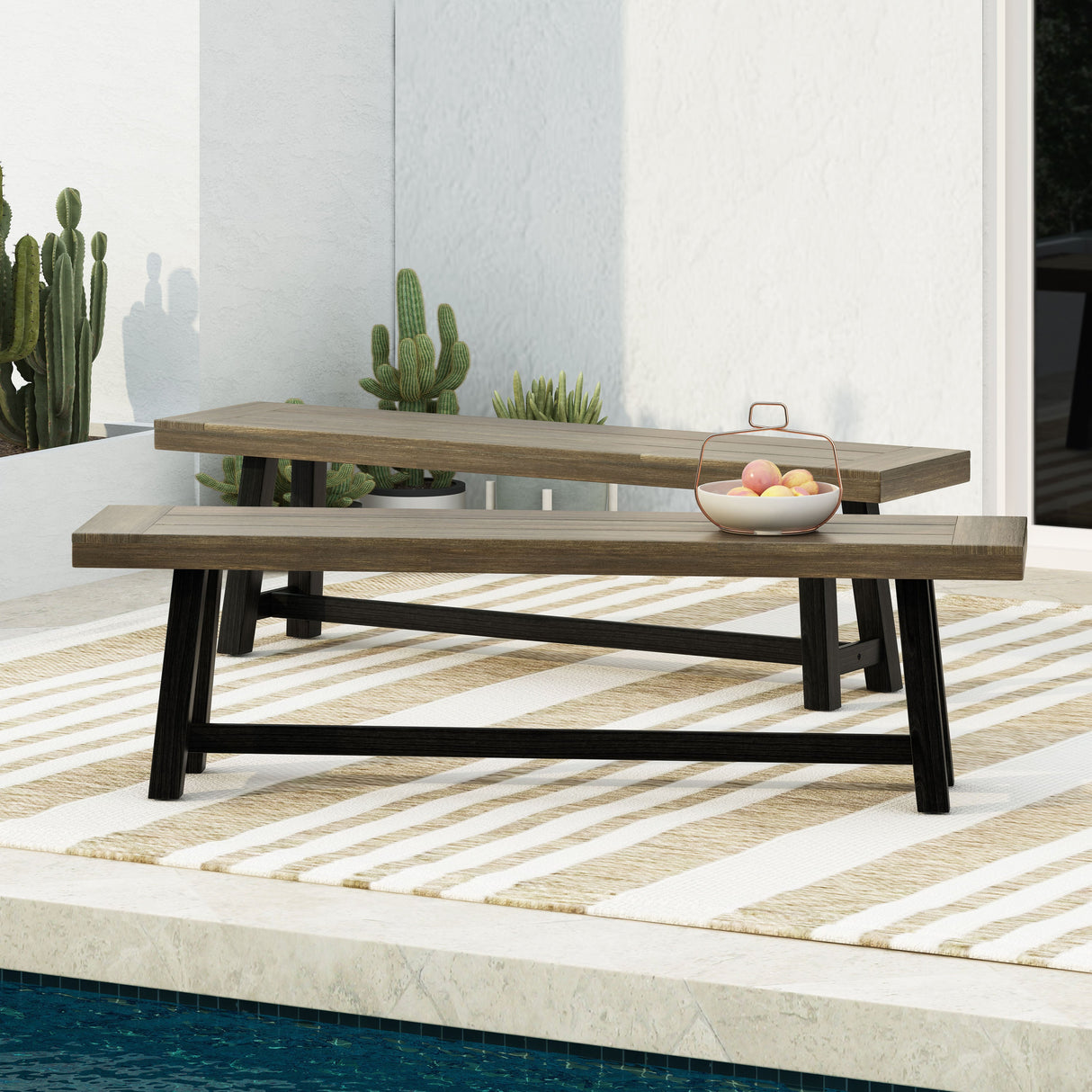 Acacia Outdoor Bench in Sandblast Finish