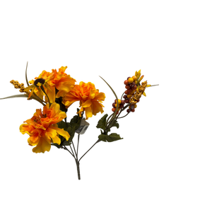 12 inch Faux Mixed Marigolds With Berries Bush