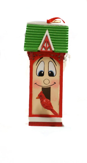 Whimsical Wooden Birdhouse Ornament - White