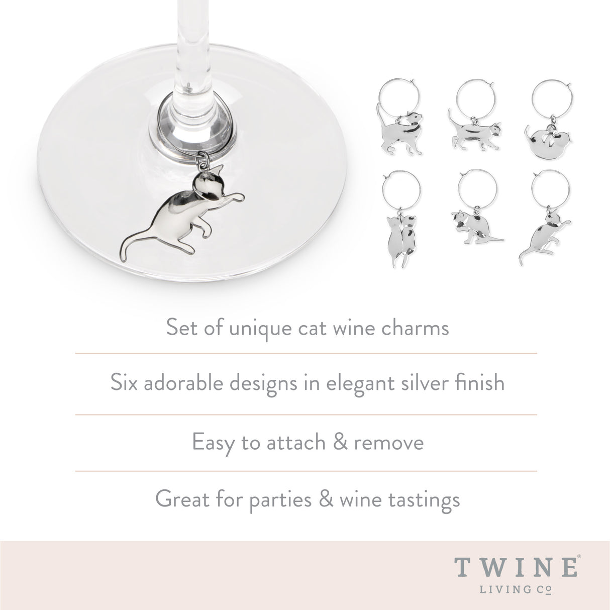 Silver cat wine charms by twine®