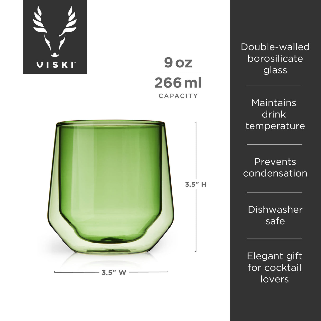 Double walled aurora tumblers in green (set of 2) by viski