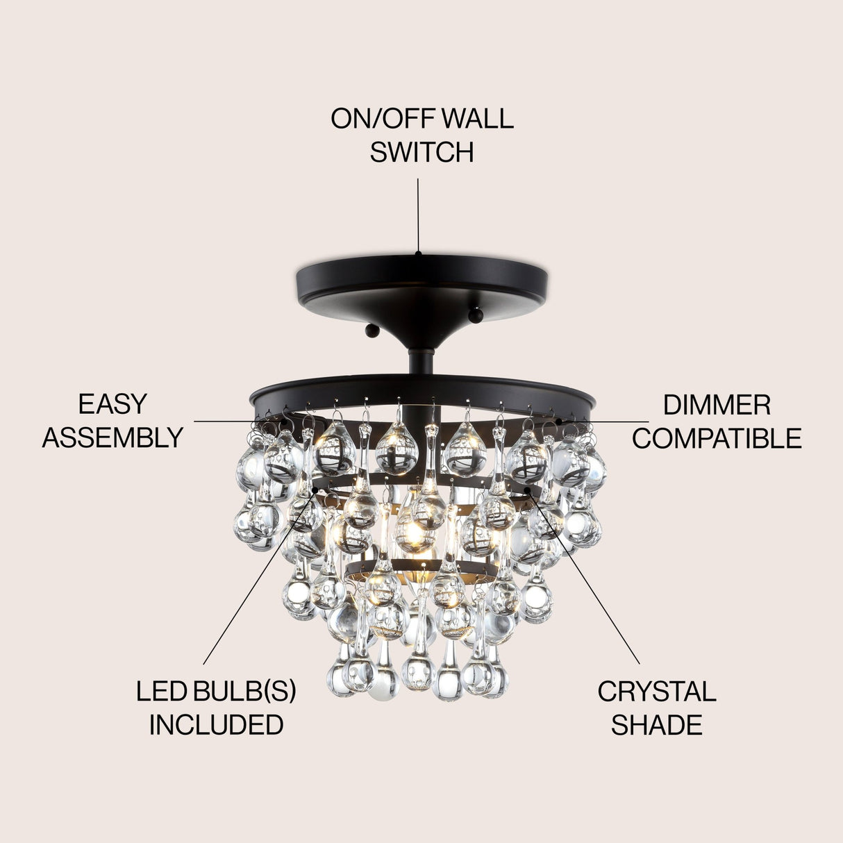 Toronto metal/crystal led flush mount - Tuesday Morning - Flush Mounts
