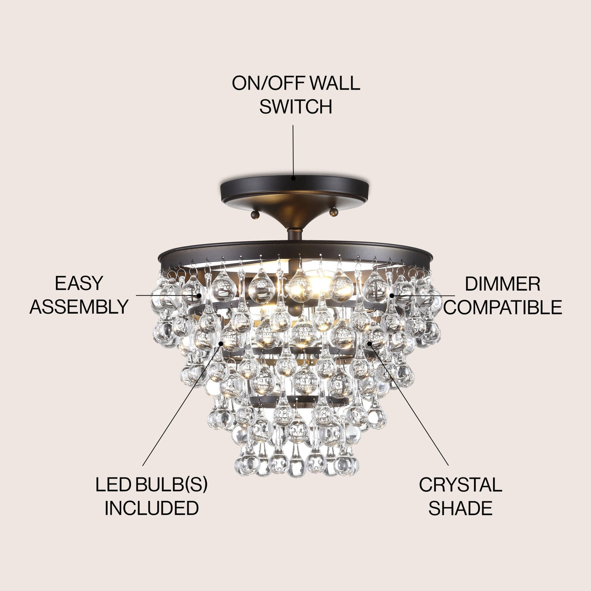Toronto metal/crystal led flush mount - Tuesday Morning - Flush Mounts