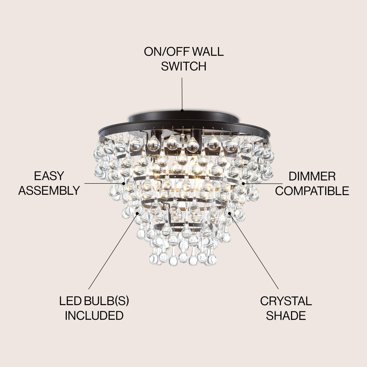 Toronto metal/crystal led flush mount - Tuesday Morning - Flush Mounts