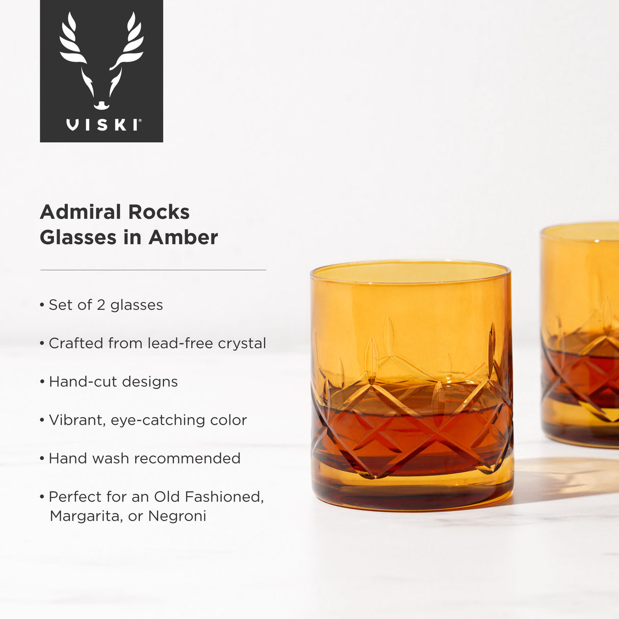 Admiral cut crystal rocks glasses in amber viski®