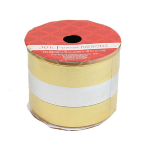 10 Foot Premium Ribbon 3 Piece Set - Gold/Silver/Gold