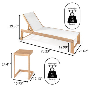Trabuco coastal modern acacia wood mesh 3 - position outdoor chaise lounge set with side table - Tuesday Morning - Outdoor Chairs
