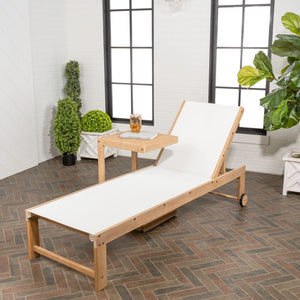 Trabuco coastal modern acacia wood mesh 3 - position outdoor chaise lounge set with side table - Tuesday Morning - Outdoor Chairs