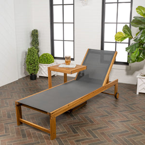 Trabuco coastal modern acacia wood mesh 3 - position outdoor chaise lounge set with side table - Tuesday Morning - Outdoor Chairs