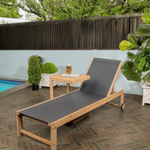 Trabuco coastal modern acacia wood mesh 3 - position outdoor chaise lounge set with side table - Tuesday Morning - Outdoor Chairs