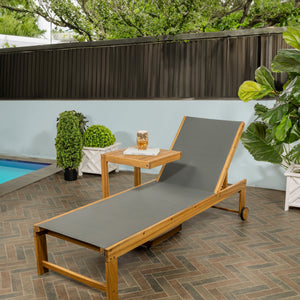 Trabuco coastal modern acacia wood mesh 3 - position outdoor chaise lounge set with side table - Tuesday Morning - Outdoor Chairs