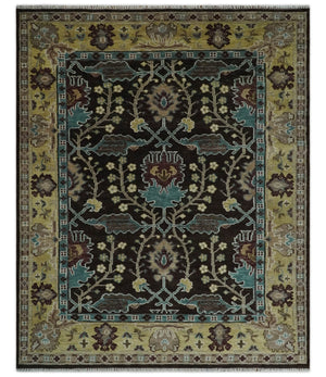 Traditional Black, Beige and Blue Antique Style Hand knotted Wool Area Rug