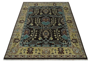 Traditional Black, Beige and Blue Antique Style Hand knotted Wool Area Rug