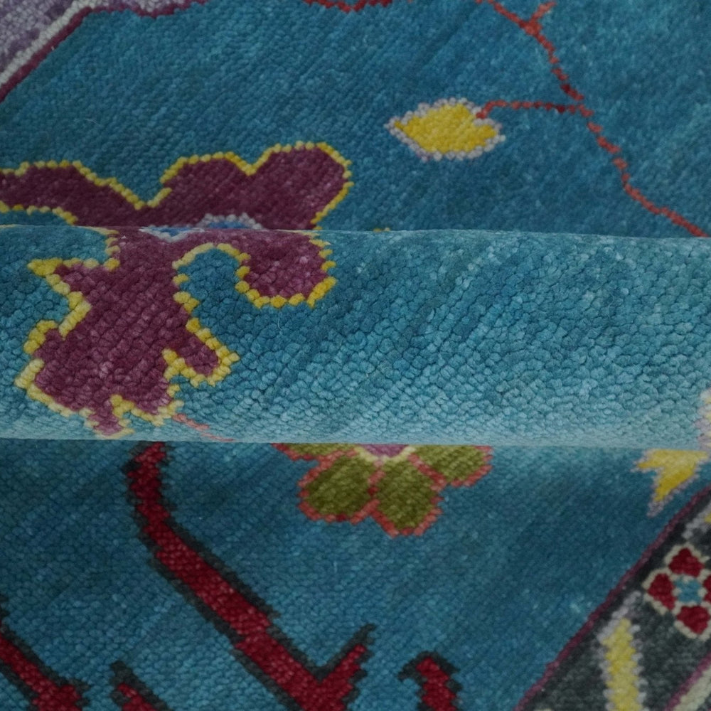 Traditional Blue and Camel Colorful Hand knotted Oushak 8.9x11.10 Wool Area Rug