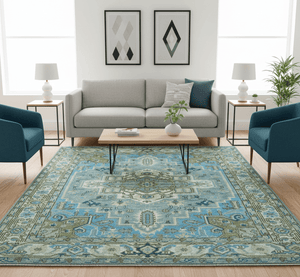 Traditional Blue And Gray Oushak Hand knotted Wool Area Rug
