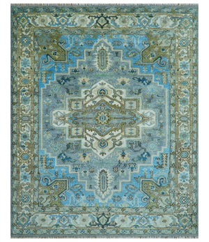 Traditional Blue And Gray Oushak Hand knotted Wool Area Rug