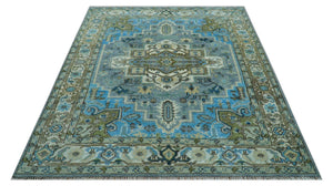 Traditional Blue And Gray Oushak Hand knotted Wool Area Rug