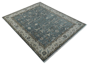 Traditional Blue, Ivory and Brown Oriental Oushak 8x10 wool Area Rug