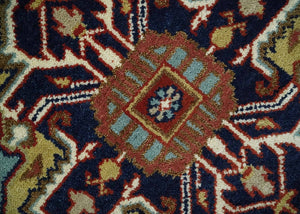 Traditional Blue, Rust and Ivory Heriz Serapi Hand knotted Multi Size wool Area Rug