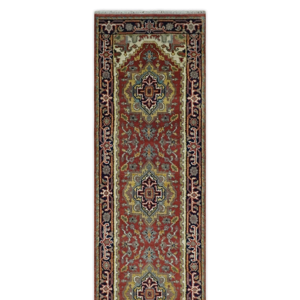 Traditional Blue, Rust and Ivory Heriz Serapi Hand knotted Multi Size wool Area Rug