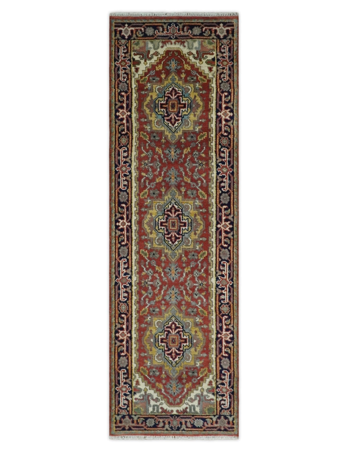 Traditional Blue, Rust and Ivory Heriz Serapi Hand knotted Multi Size wool Area Rug